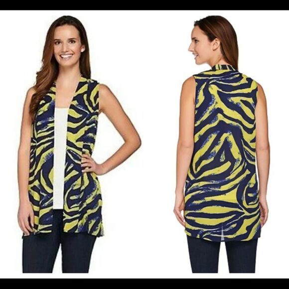 SUSAN GRAVER PRINTED CHIFFON OPEN VEST TOP QVC SIZE 24W #107 - Picture 1 of 10